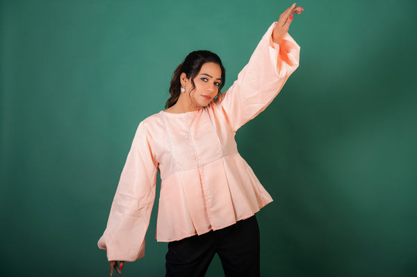 Elegant peach floey sleeve shirt top